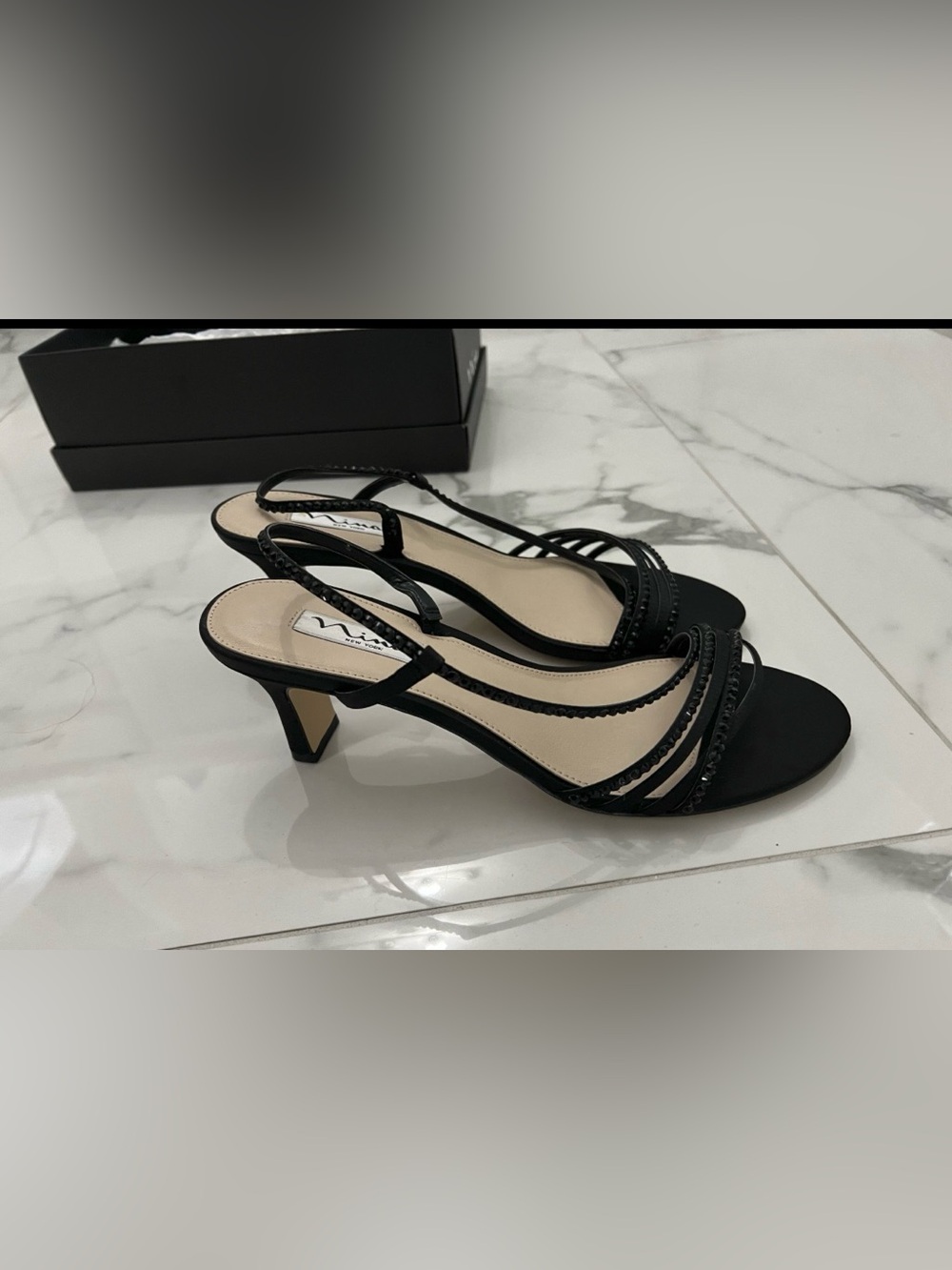 Nina Black Strappy Slingback Heels